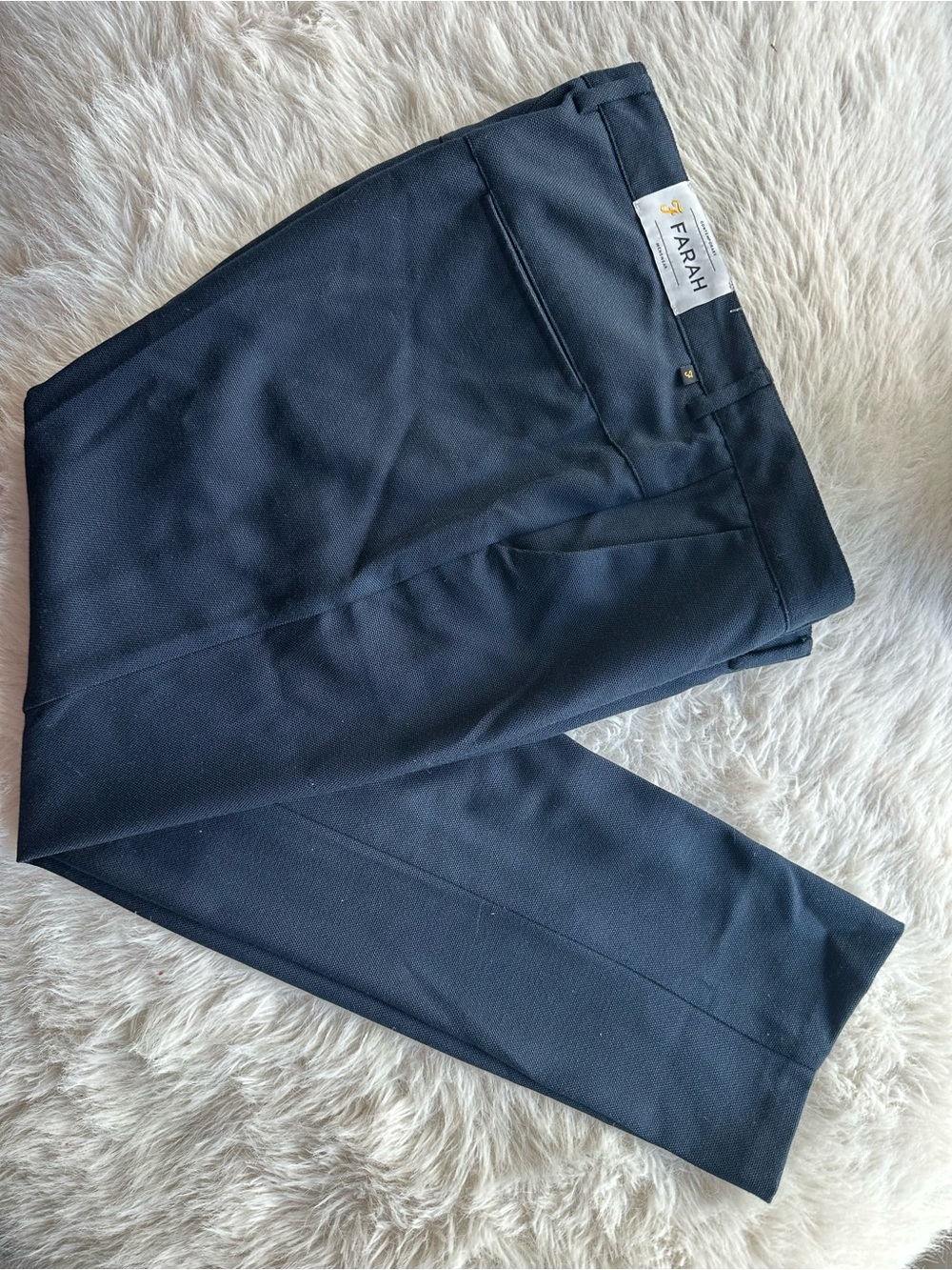 Farah Men's Navy Dress Pants - Classic Tailored Fit DENBY RIGID HOPSACK 36 x 32